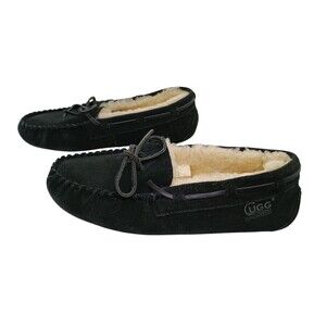 UGG Moccasin Slippers Dakota Black Suede Fur Size EU 41   Womens Sz 10